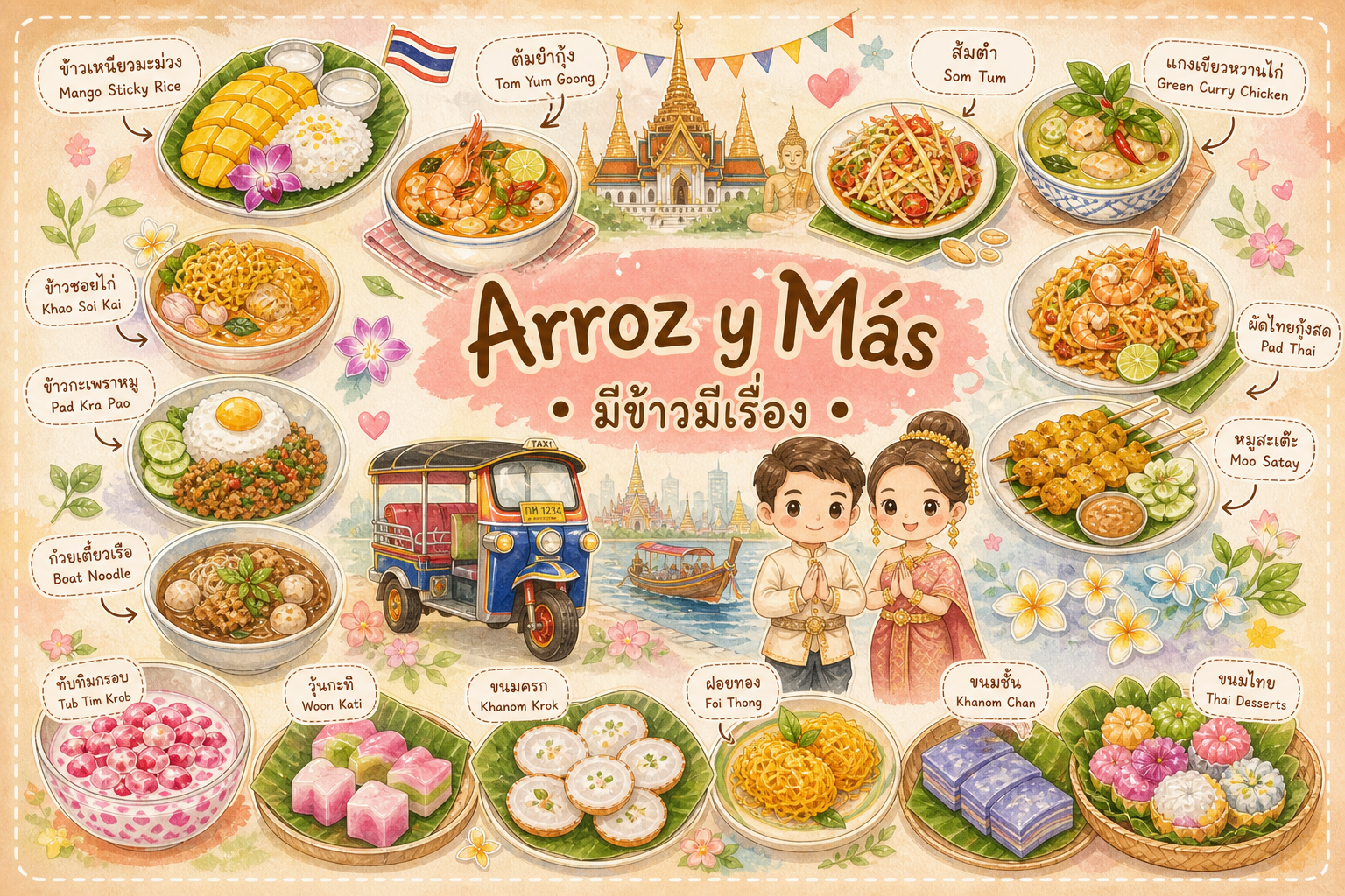 Thai dishes — Tom Yum, Pad Thai, Som Tum, Khao Soi, more